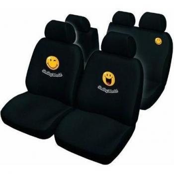 Smiley 079250 - Juego de fundas para asientos de coche con diseño de cara sonriente, color negro