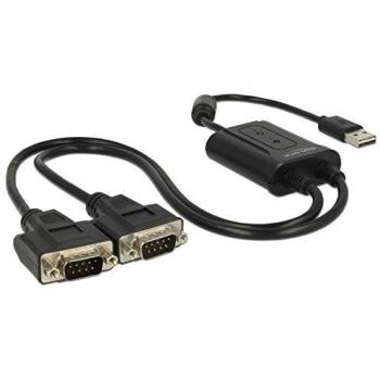 Adaptador USB 2.0 Tipo A a 2x RS-232 DB9, Negro, 0.6 m