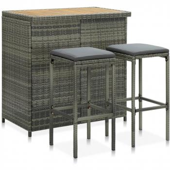 Set de mesa y sillas de bar jardín 3 piezas ratán sintético gris
