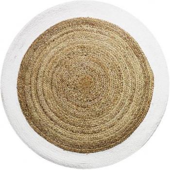 Tapete redondo de yute y algodón con borde blanco, diámetro 120 cm
