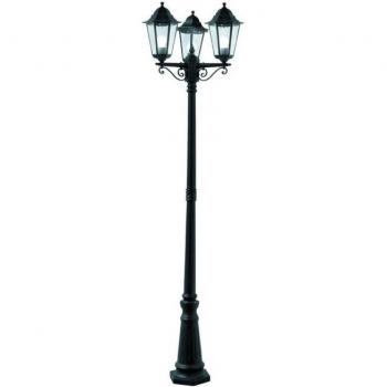Farola jardín Alex Clean cristal 3 bombillas 227cm, color negro, IP44, altura de 227 cm, incluye 3 bombillas tipo E27