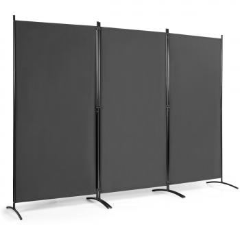 Biombo Plegable de 3 Paneles Separador de Ambientes con Almohadilla de Pie Ajustable, Pantalla de Privacidad para Casa Oficina Baño Dormitorio, 260 x 183 cm, Color Gris