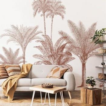 Papel Pintado Panorámico No Tejido 240x270cm - Diseño Jungle Rouge y Ocre Paisaje Gravura