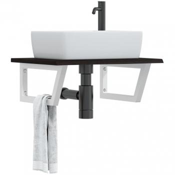 Estante de lavabo de pared de acero y madera maciza de roble
