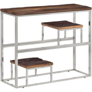 Tabla de consola de acero inoxidable plateado con travesaño de madera sólida
