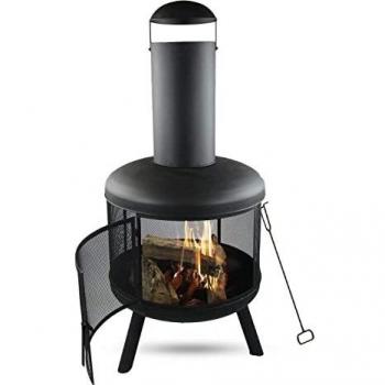 MaxxGarden Pompei, Pozo de Fuego, Estufa Decorativa de Exterior, Cesta de Fuego, Chimenea de jardín/terraza en Metal Negro, con protección contra la Lluvia y la Intemperie