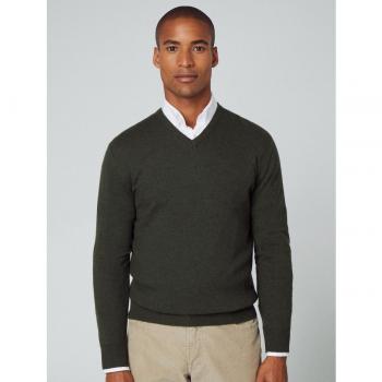 Jersey de hombre Hackett London en verde oscuro con cuello pico