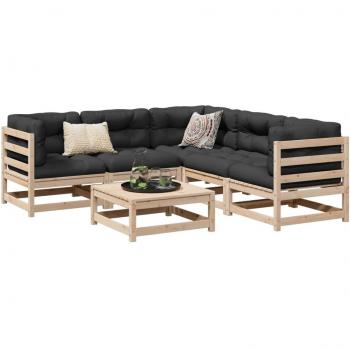 6 Piece Solid Pine Wood Garden Sofa Set