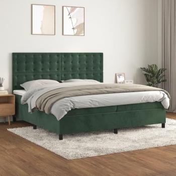 Cama box spring suave con colchón de terciopelo verde oscuro 200x200 cm