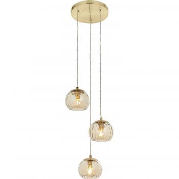 Lámpara colgante Dimple 3 bombillas Acero, cristal plano latón satinado, copa champagne lustre