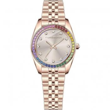 Reloj RoccoBarocco Luxury® Warm Gray Sunray Dial - Reloj de pulsera para mujer, diseño elegante con esfera en tono gris cálido, cristal mineral resistente, correa de acero inoxidable, resistencia al agua hasta 30