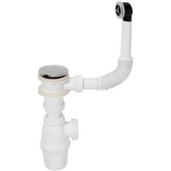 Sifón con válvula de desagüe pushup y desagüe para lavabo Modelo Quick clic-clac