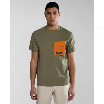 Camiseta Napapijri S-Tepees de hombre de manga corta con bolsillo en color verde liquen - L
