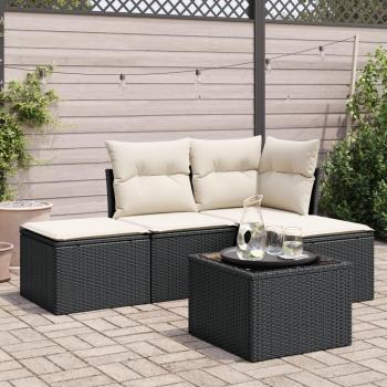 Set de Muebles de Jardín 5 Pzas y Cojines Ratán Sintético Negro