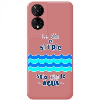 Funda Silicona Líquida Rosa con Diseño de Agua para TCL 50 5G