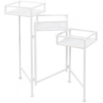 Set de Soportes Decorativos Extensibles de Metal - Mesas Auxiliares Redondas y Cuadradas para Recibidor y Salón - Ideal para Plantas - Color Blanco