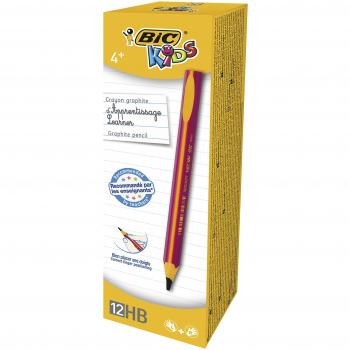 BIC Kids Jumbo Triangular Learner Lápices de Grafito HB - Diseño en Rosa, Caja de 12 unidades
