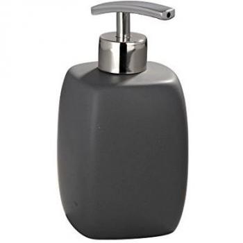 Wenko Faro Dosificador Jabón 0.44 L, Cerámica, Gris, 8x8x15 cm