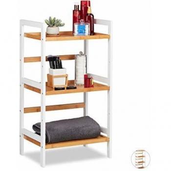 Estantería de Baño de Bambú, Mueble para Toallas y Cosméticos, 80x45x31.5 cm, Blanco/Natural - Relaxdays