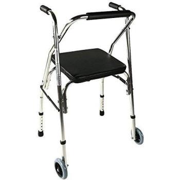 Mobiclinic, Compostela, Andador para Ancianos con Dos Ruedas, Marca Española, Andador Plegable para adultos, andador con asiento, Aluminio, Altura Regulable, Plata/Negro
