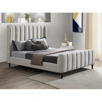 Cama 160 x 200 cm - Tela con Costuras Verticales - Gris Claro + Colchón CASAGOTI