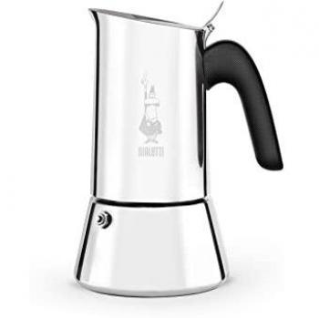 Bialetti - Nueva Venus Induction, cafetera espresso con placa de acero inoxidable, adecuada para todas las fuentes de calor, 6 tazas, aluminio, plata