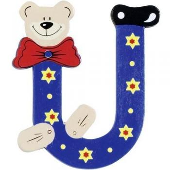 Playshoes Wooden Letter U for Children - Blue Bear Design (10 x 7 cm)