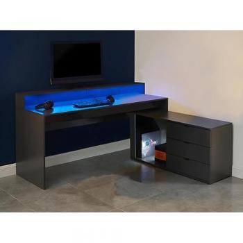 Escritorio rinconera gamer NEHA - Con compartimentos y LEDs - MDF - Gris