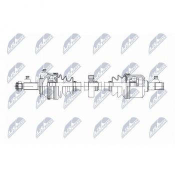 Árbol de transmisión NTY NPW-HY-607 para Hyundai Trajet 2.0, 2.0 CRDI (2000 en adelante) y Sonata EF 2.0, 2.4 (1998 en
