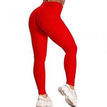 FITTOO Leggings Push Up Mujer Mallas Pantalones Deportivos Alta Cintura Elásticos Yoga Fitness Rojo L