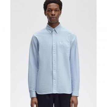 Fred Perry Men's Long Sleeve Oxford Shirt in Light Smoke, Size Large