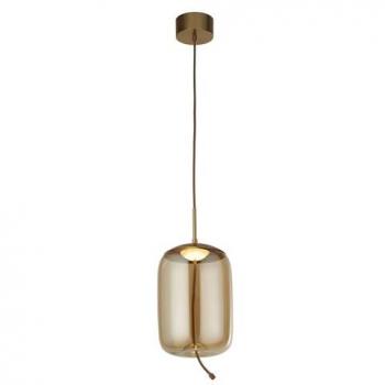 Lámpara Colgante LED Lisboa Acero Dulce Latón Satinado Vidrio Ámbar 1 Bombilla 43cm 2700K