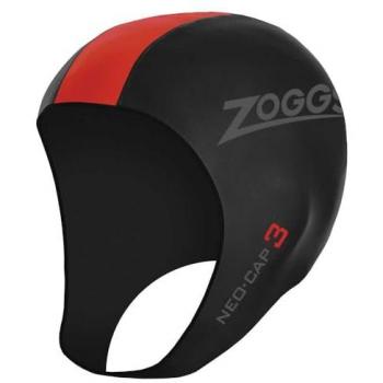 Gorro de natación Zoggs Neo Cap 3 unisex de neopreno negro y rojo tamaño S-M
