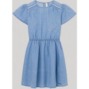 Vestido Quincy Pepe Jeans - Elegante vestido azul con detalles bordados y cintura elástica para niñas