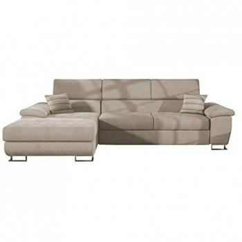 Sofá rinconero Comfivo 192 con función de descanso y caja de ropa de cama, 275x170x71cm, color marrón claro