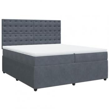 Cama Box Spring con colchón de terciopelo gris oscuro 200x200 cm