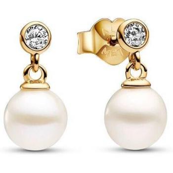 Pandora Timeless Gold Drop Earrings with Freshwater Cultured Pearl & Stone