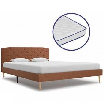 vidaXL Cama y Colchón Viscoelástico Tela Marrón 140x200cm Tapizada Mobiliario Casa Hogar Somier Diseño Discreto Elegante Estructura Robusta Duradera