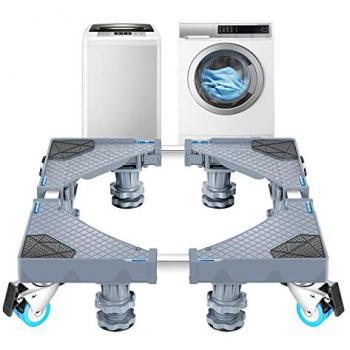 Pedestal para Lavadora Maisach Ajustable con 4 Ruedas de Acero Inoxidable y Plástico Gris