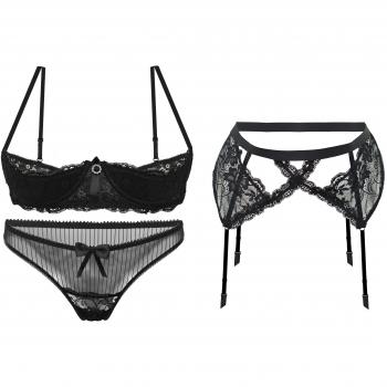 Sujetador de soporte DKaren abierto ropa interior, calzoncillos y es juego de con cinturón para mujer femenino para Liga