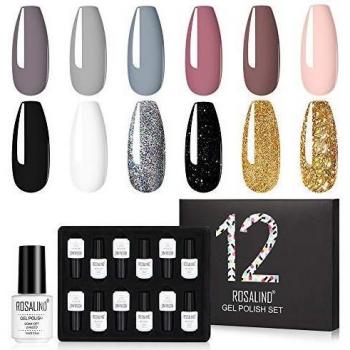 ROSALIND Esmaltes Semipermanentes de Uñas Brillante en Gel UV LED, 12pcs Kit de Esmaltes de Uñas en Gel Soak Off Pintauñas Permanente 7ml