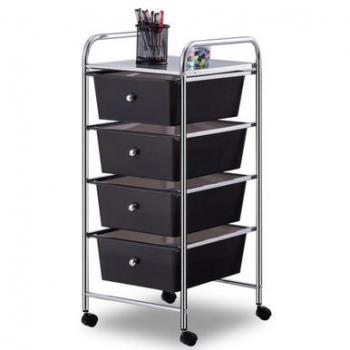 Metal Rolling 4-Drawer Storage Cart - Contemporary design, made of PP and steel, features four drawers for storage, equipped with wheels for mobility, finished in black