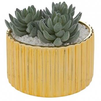 Planta Artificial en Maceta de Cerámica Dorada Retro - Altura 14.4 cm - Atmosphera