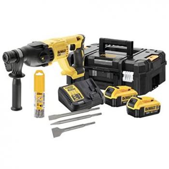 Taladro inalámbrico DEWALT SDS-PLUS 18V con 2 baterías de 4.0Ah, cargador, maletín, 6 brocas y 3 cinceles - DCH133M2K