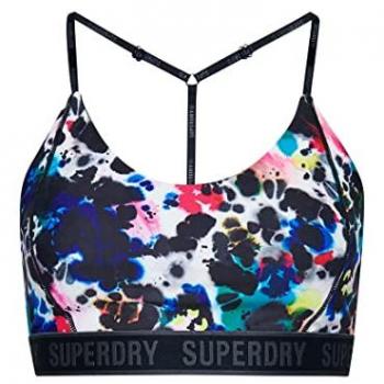 Superdry Sujetador Deportivo Train Mid Impact Elastic Bra Azul XL Mujer Abstract Ink Micro