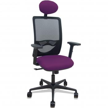 Silla Zulema sincro malla negra asiento bali morado brazos 2D ruedas 65mm cabecero