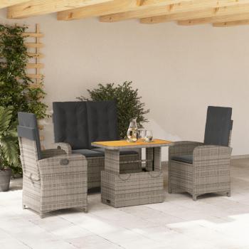 4 Piece Grey Poly Rattan Garden Dining Set with Cushions