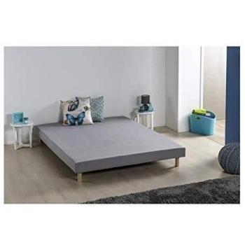 Sommier tapizado con listones 140 x 190 cm - Madera maciza gris + patas