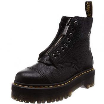 Dr. Martens Sinclair Platform Boots, Black male, Sizes: 6 UK, 5 UK, 3 UK; Dr. Martens Lace-up Boots, female, Black, Size: 10 US Black Leather Zip-Up Boots with Yellow Stitch