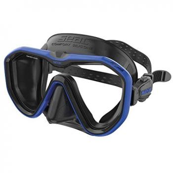 Máscara de Buceo SEAC Appeal A. Black, Lente única, Hebilla 3D en la falda, color Negro/Azul, diseño Narrow, fabricada en Italia